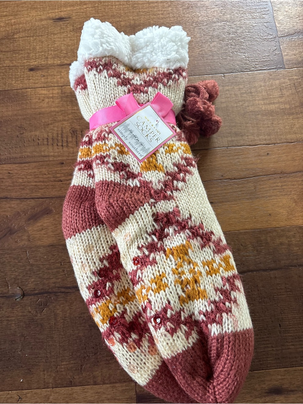 NWT Simply Southern Soft & Cozy Camper Socks Aztec Fair Isle Rust Sherpa